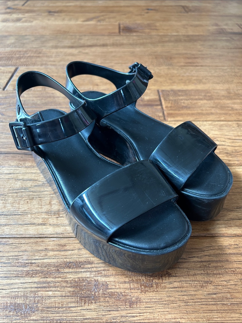 Melissa Mar Platform Sandals Black PVC Size 6 - Picture 3 of 11